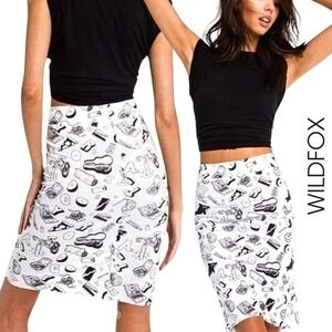 Wildfox x Broad City NWT Skipper Doodle Skirt High Waist Pencil Silhouette Small